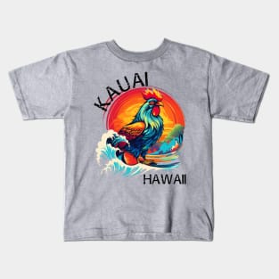 Kauai Hawaii - Rooster (with Black Lettering) Kids T-Shirt